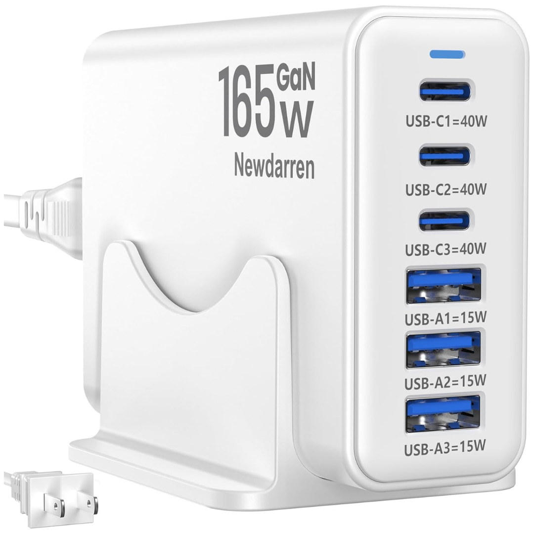 Newdarren 165W GaN 6-Port USB Fast Charger Block