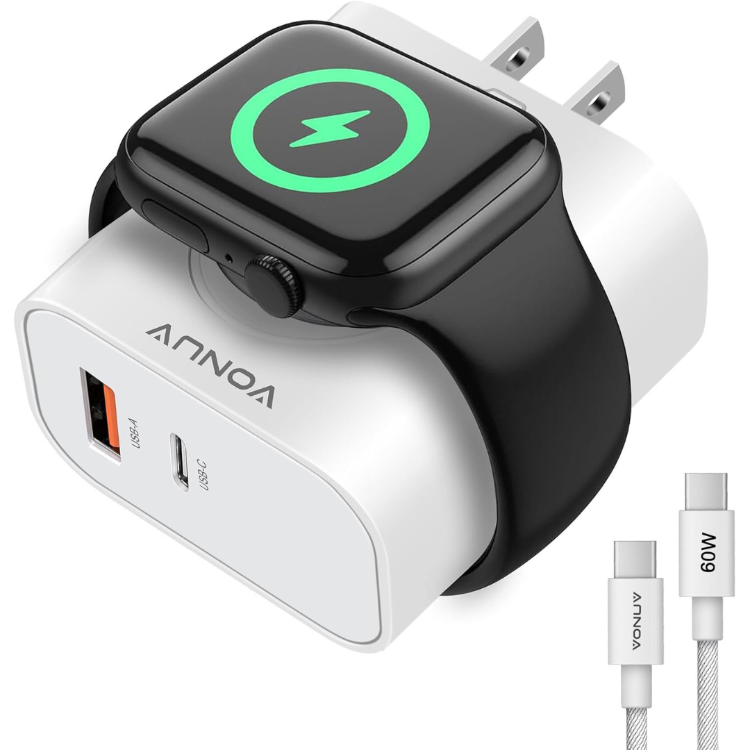 VONUV 3-in-1 Magnetic Wireless Wall Charger With Dual USB-C & USB-A Ports