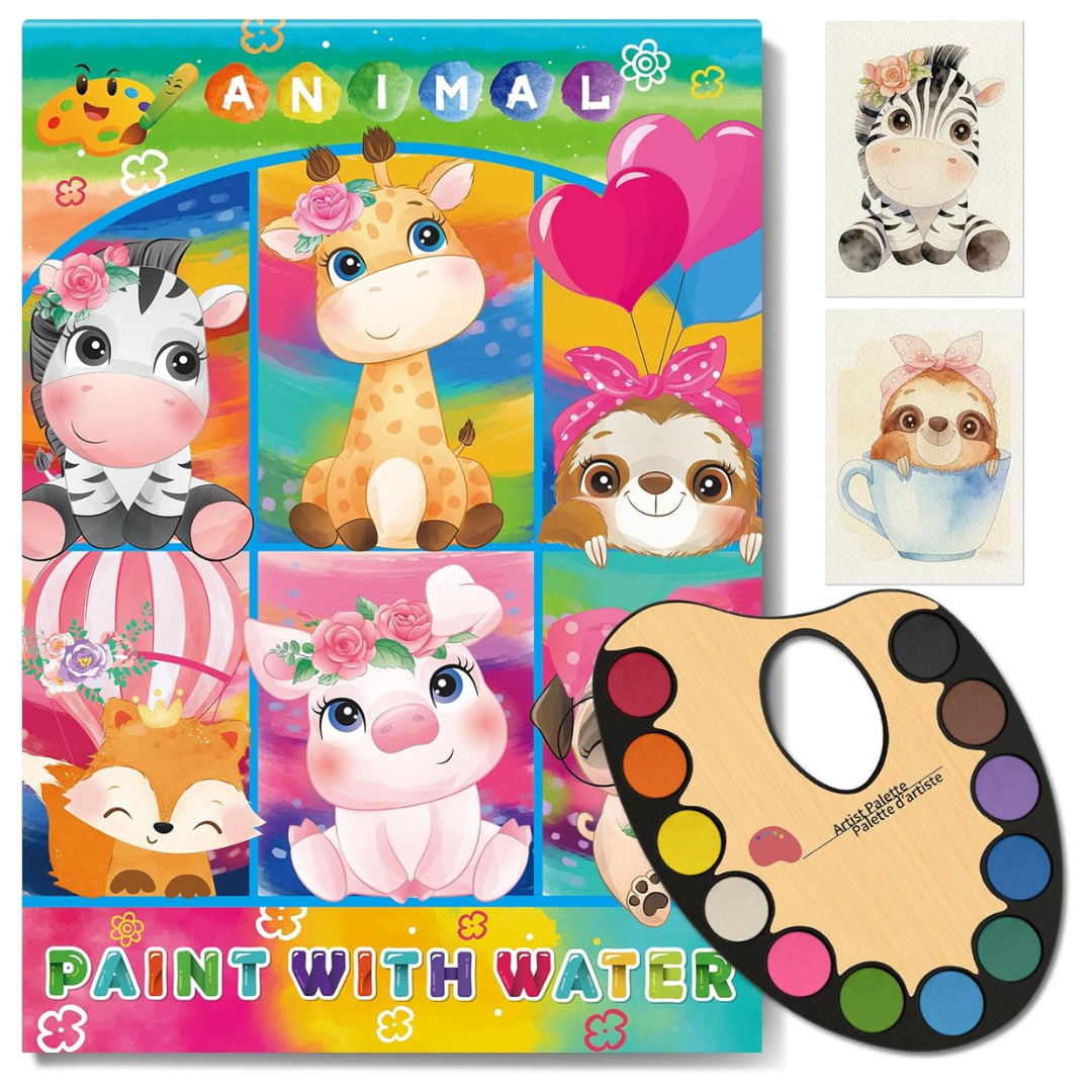 Elfew 12 Colors Paint Set With Water Coloring Books For Kids