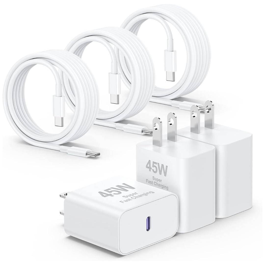 3-Pack 45W iPhone Super Fast USB C Charger Block W/Cable