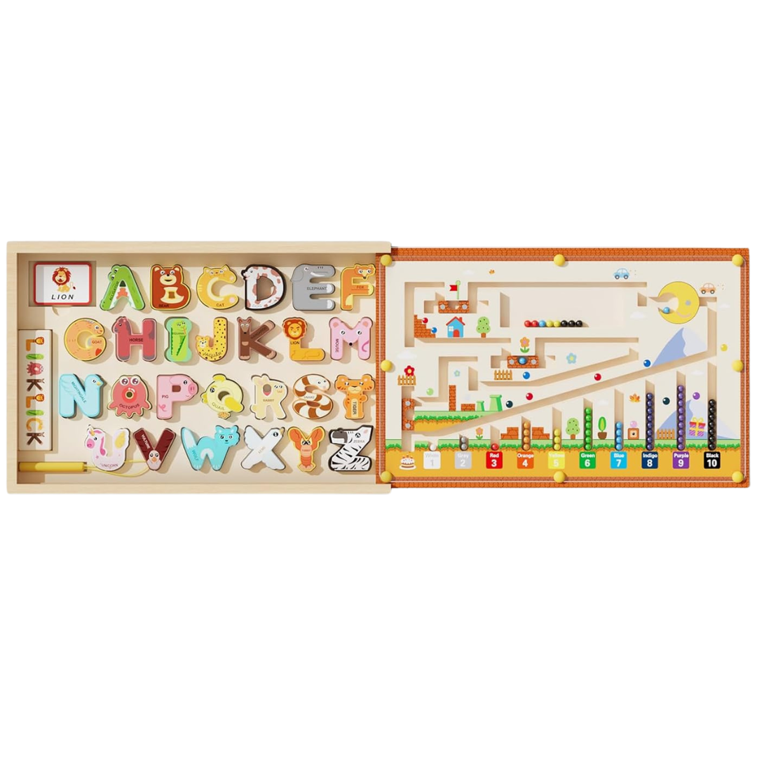 4-in-1 Magnetic Color & Number Maze Wooden Montessori Toy