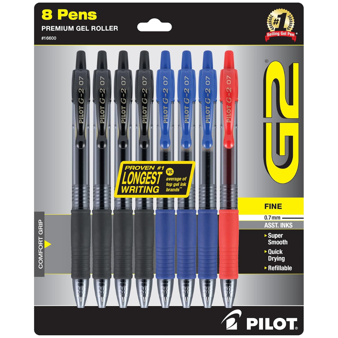 8-Count Pilot G2 0.7mm Fine Point Gel Pens