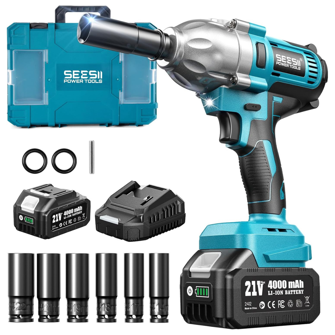Seesii Cordless 665ft-Lbs 1/2'' Impact Wrench Kit W/ 21V Battery & Sockets
