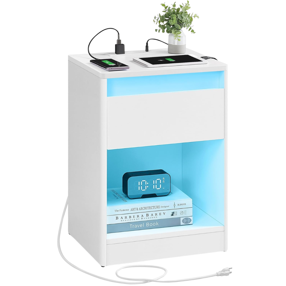 Vasagle Led Nightstand With Charging Station (13.8" X 15.7" X 21.7")
