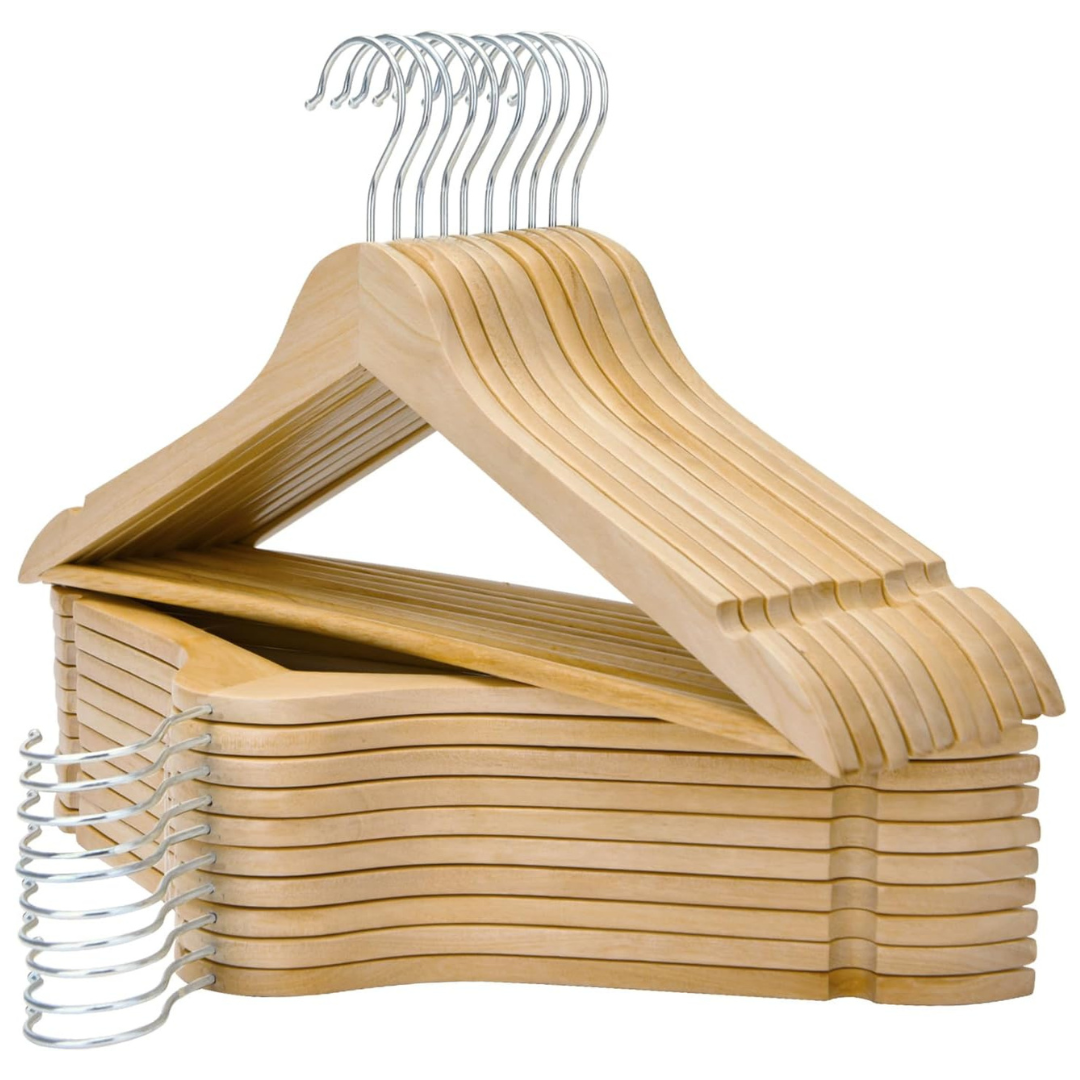 20-Pack FairyHaus Natural Wood Clothes Hangers With 360 Deg. Swivel Hook