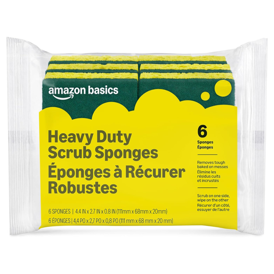 6-Count Amazon Basics Dual-Sided Scrub Sponges