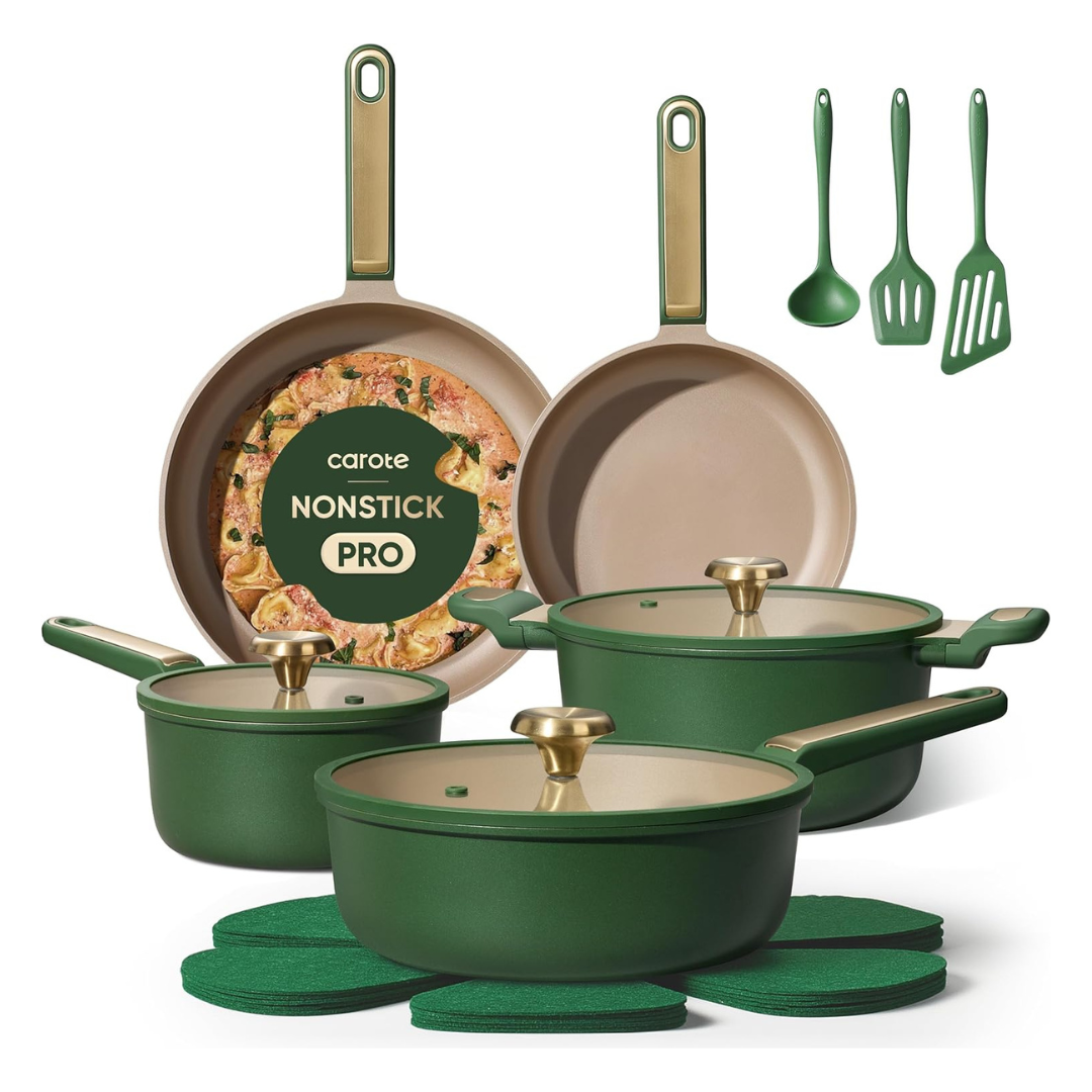 16-Piece Carote Non Stick Induction Cookware Set (2 Colors)