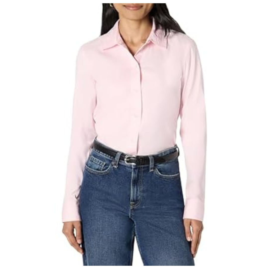 Amazon Essentials Women's Stretch Poplin Button-Up Dress Shirt