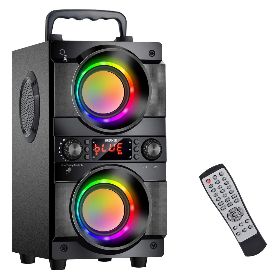 Supniu 60W Portable Bluetooth Speaker W/Double Subwoofer & LED Lights