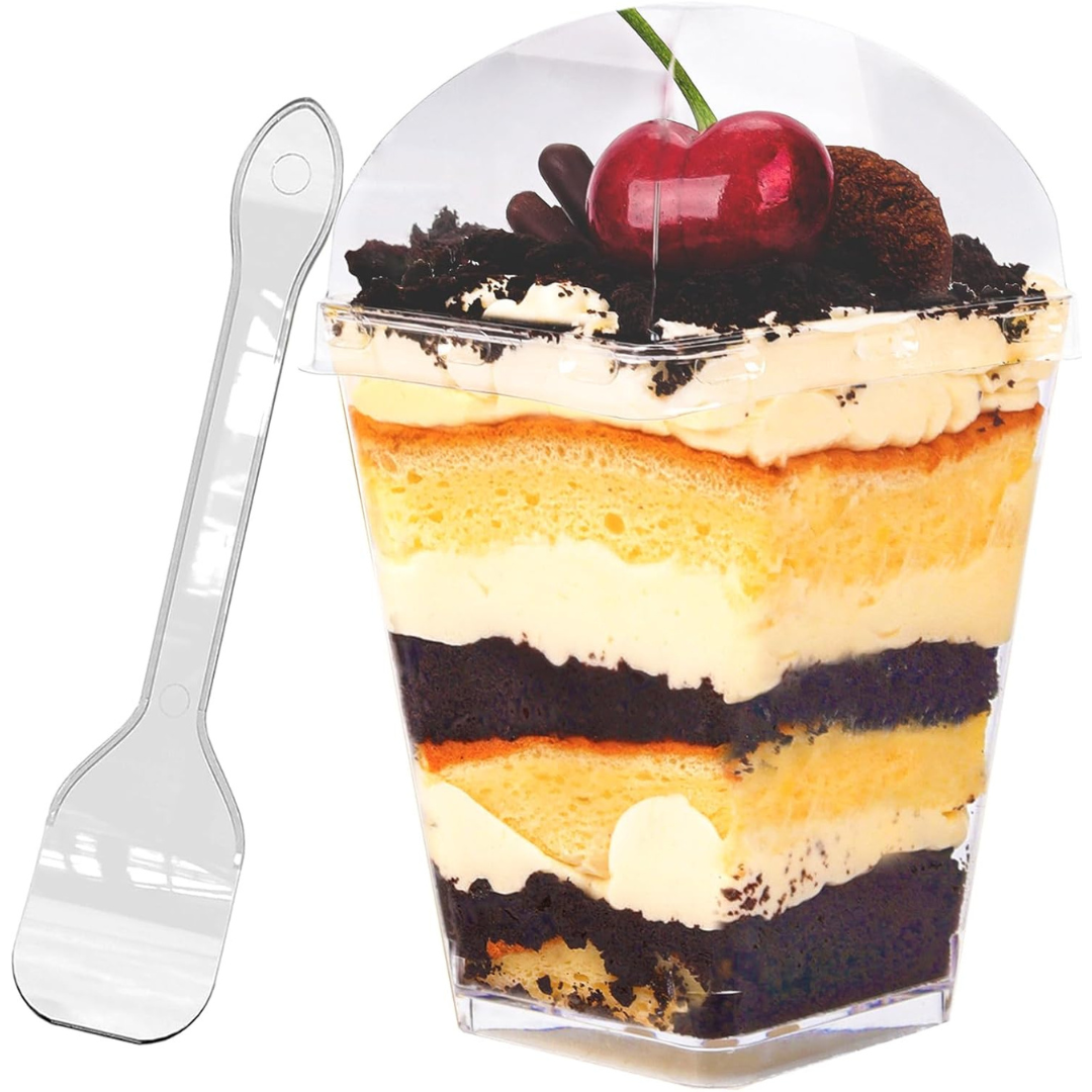 50-Pack Square Clear Dessert Cups With Lids & Spoons