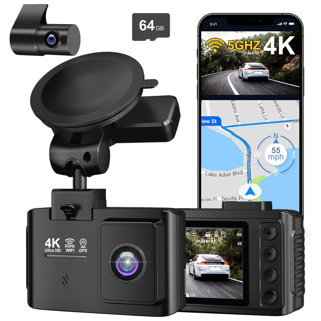 4K+2.5K Dual Channel Front And Rear Dash Cam With 64GB Card