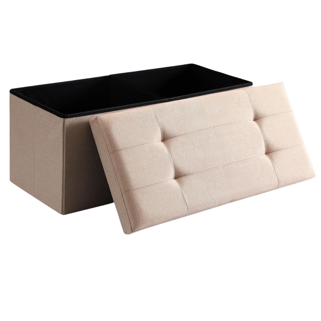 Foldable Storage Ottoman Bench With Flipping Lid