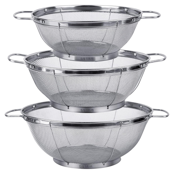 3-Pack Stainless Steel Colander & Strainer Set W/ Handles & Resting Base