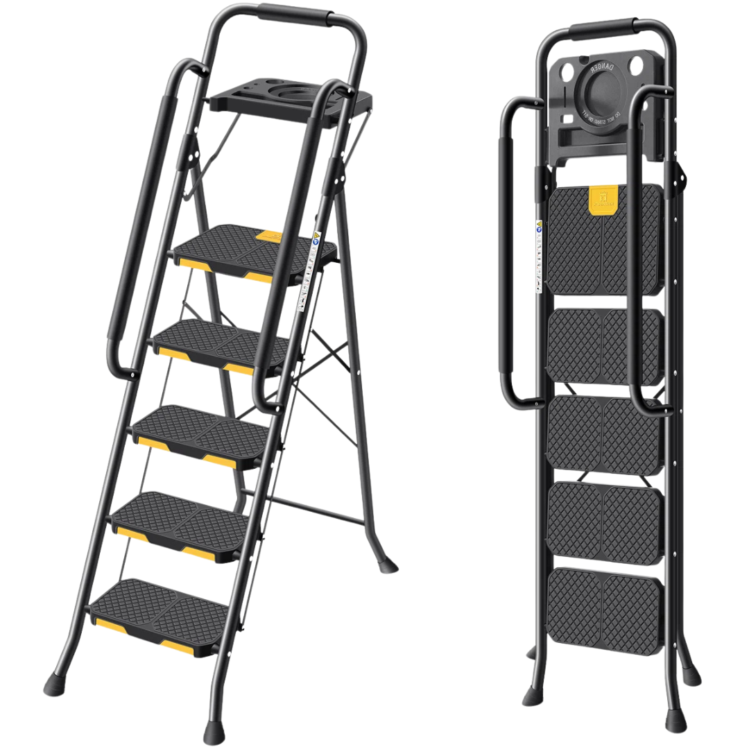 HBTower 330 lbs Portable Steel Folding 5 Step Ladder With Handrails (Various)