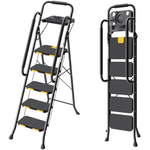 HBTower 330 lbs Portable Steel Folding 5 Step Ladder With Handrails (Various)