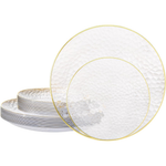 50-Piece Hammered Plastic Plates With Gold Rim