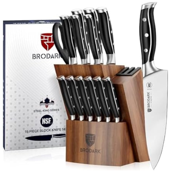 15-Piece Brodark Full Tang Kitchen Knife Set with Block