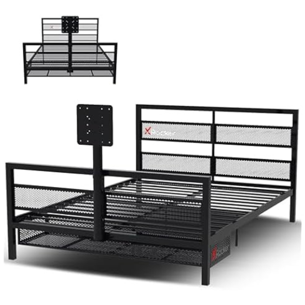 X Rocker Basecamp Full Size Metal Frame Bed with Console Storage