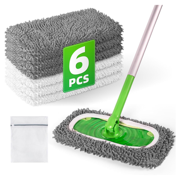 6-Pack Reusable Microfiber Mop Pads