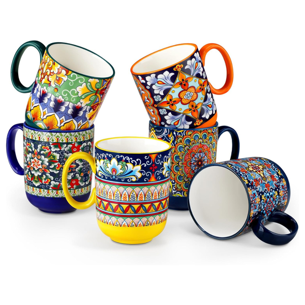 6-Pack 14-Ounce Vancasso Bohemian Style Porcelain Coffee Mugs