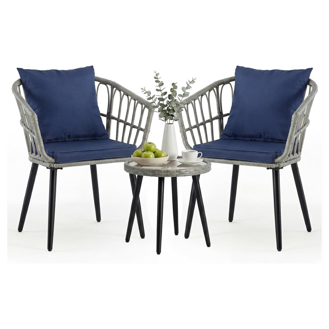 3-Piece Newbulig Patio Bistro Set With Table & 2 Chairs (Grey)