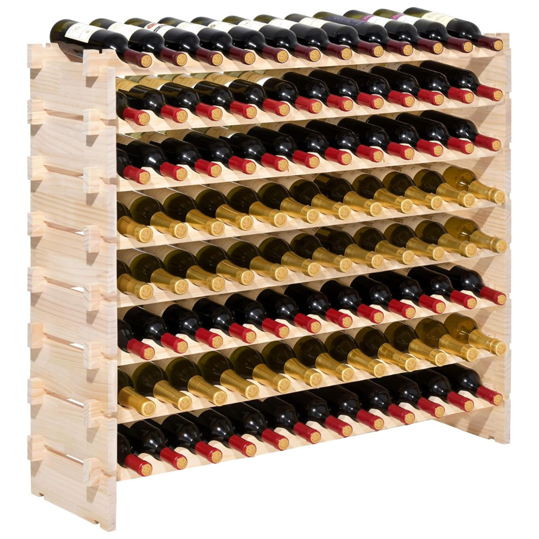 8-Tier Solid Wood Floor Freestanding Wine Storage Rack