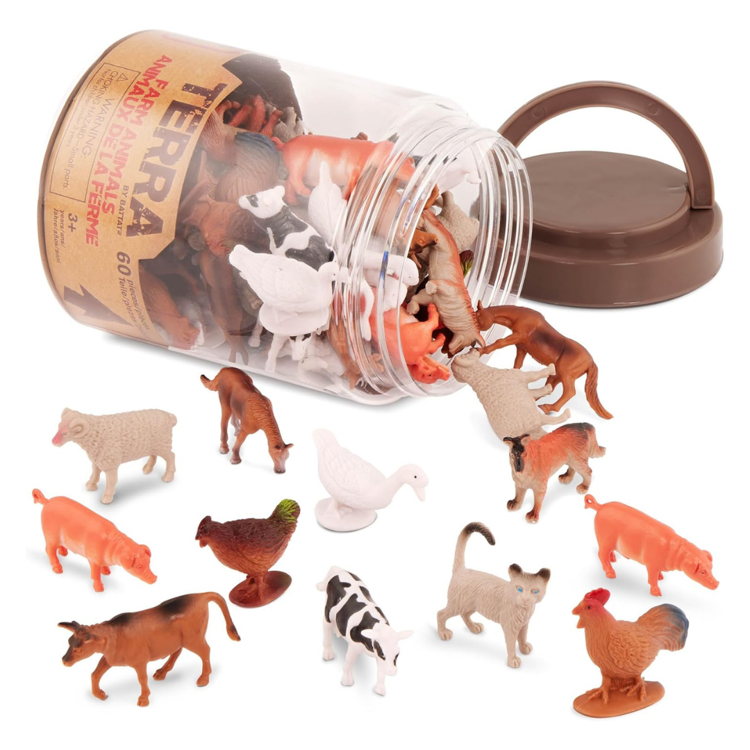 60-Piece Kids Mini Plastic Barnyard Animal Figurines Toys