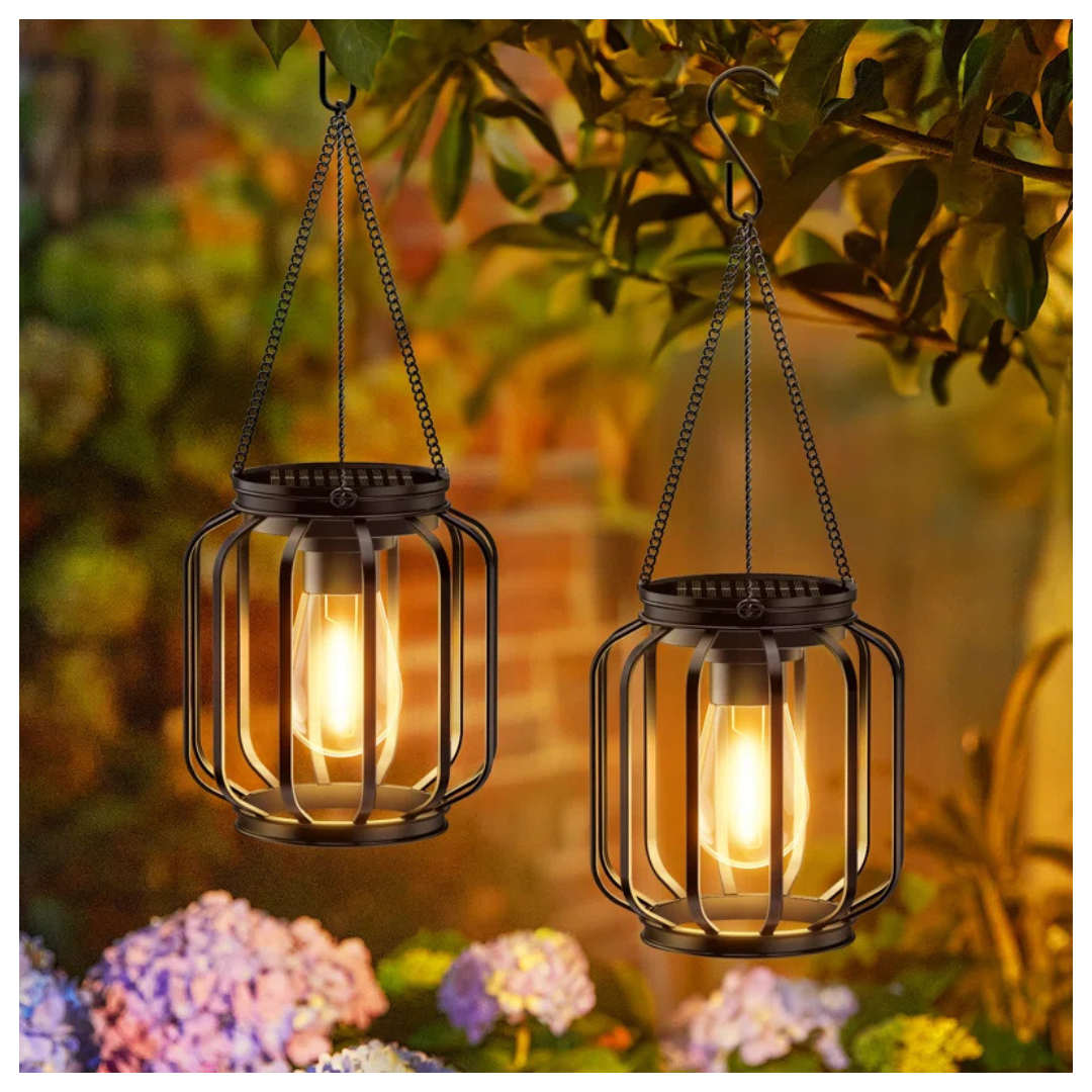 Set Of 2 13.49" Solar Powered Integrated LED Outdoor Lantern