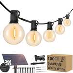 100ft G40 2700K Solar String Lights with 52 E12 Waterproof LED Bulbs