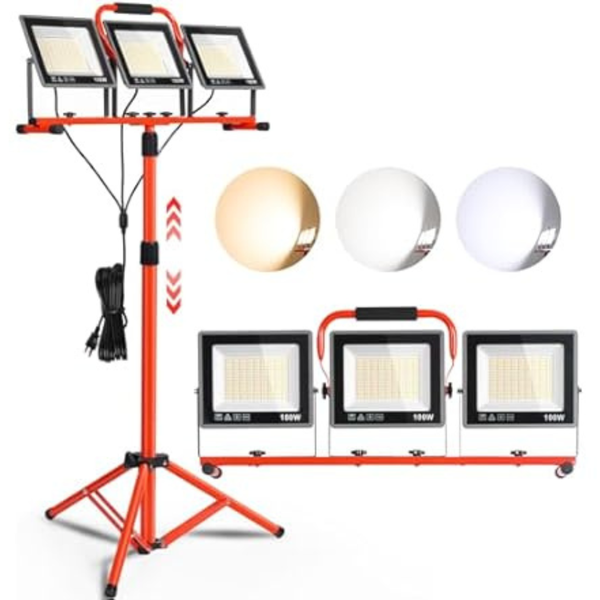 Portable 31000LM 3 Head LED Work Lights with Tripod Stand