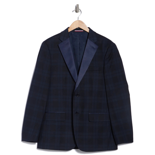 Tommy Hilfiger Men's Plaid Two-Button Sport Coatoat (Navy)