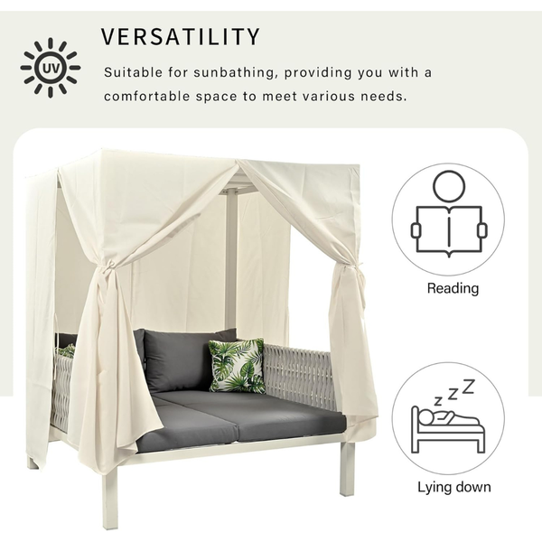Merax Outdoor Patio Daybed with Soft Cushions & Curtains