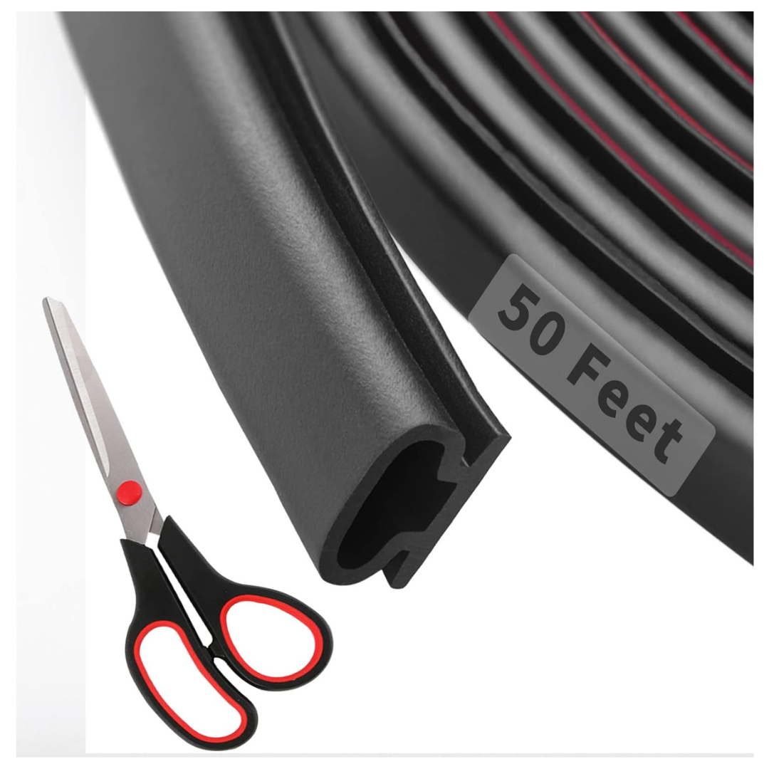 50ft D-Shape Rubber Weather Stripping Door Seal Strip W/ Scissors