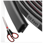50ft D-Shape Rubber Weather Stripping Door Seal Strip W/ Scissors