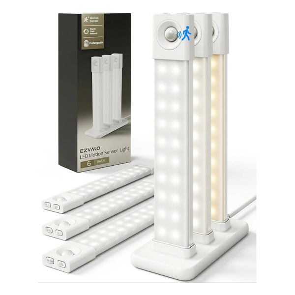 6-Pack EZVALO 8" Rechargeable LED Under Cabinet Motion Lights