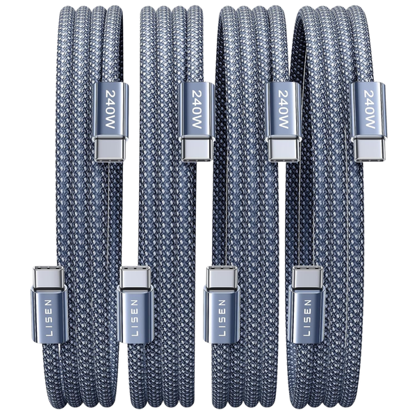 4-Pack Lisen 6.6ft 240W USB-C To USB-C Braided Charger Cables