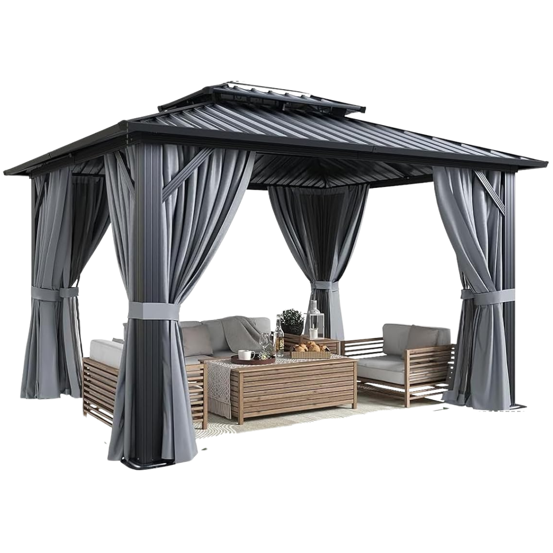 10' X 12' Aoxun Hardtop Gazebo With Double Galvanized Steel Roof