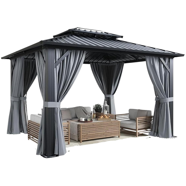 10' X 12' Aoxun Hardtop Gazebo With Double Galvanized Steel Roof