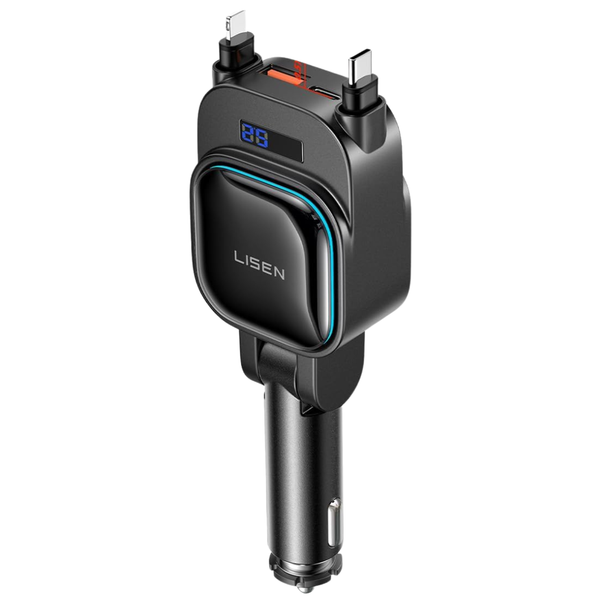 4-in-1 Up To 96W Car Charger W/ Retractable USB-C + L Cable
