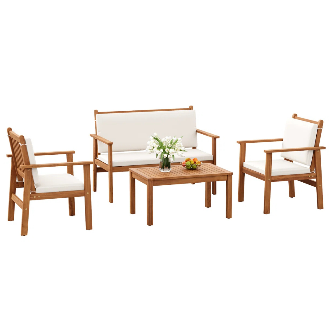 4-Piece Beachcrest Home Kovach Solid Acacia Wood Seating Group