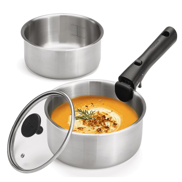 4-Piece Carote Stainless Steel Saucepan Set With Detachable Handle