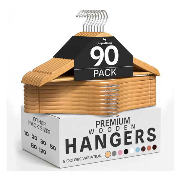 90-Pack Utopia Home Premium Wooden Hangers