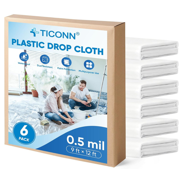 6-Pack TICONN 12' X 9' Plastic Drop Cloth