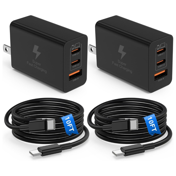 2-Pack 100W Super Fast Chargers With 2-Pack 10ft Cables
