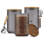 Set Of 3 Glass 32-Oz Stackable Storage Containers W/ Lids & Scoops
