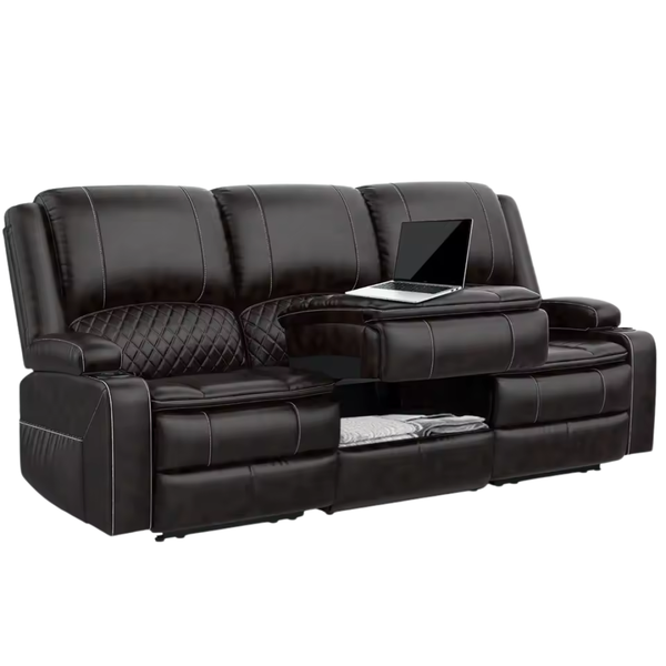 3-Seat PU Leather Recliner Sofa With Console & USB Port