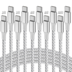 5-Pack USB-C To USB-C Nylon Braided Charging Cables (3/3/6/6/10FT)