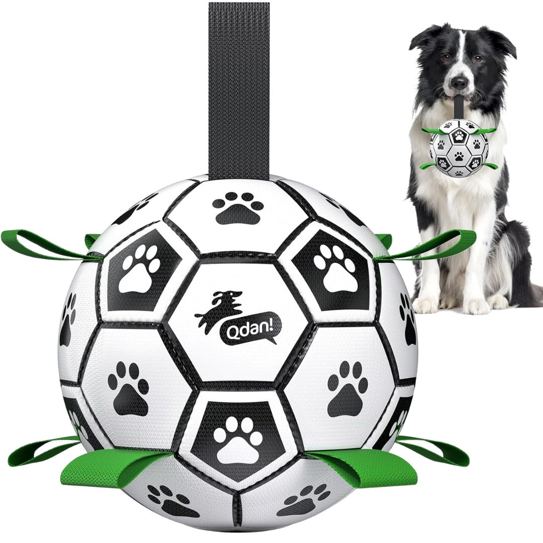 QDAN 6" Soccer Ball With Straps Fetch And Tug Toy