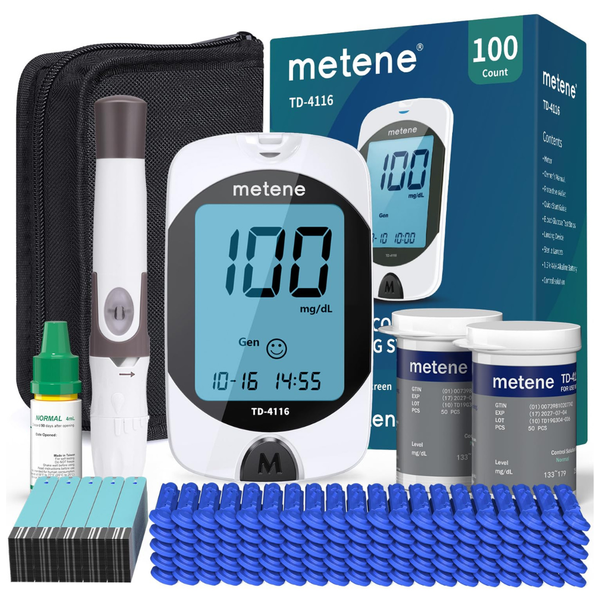 Metene TD-4116 Blood Glucose Monitor Kit W/ 100 Strips & 100 Lancets