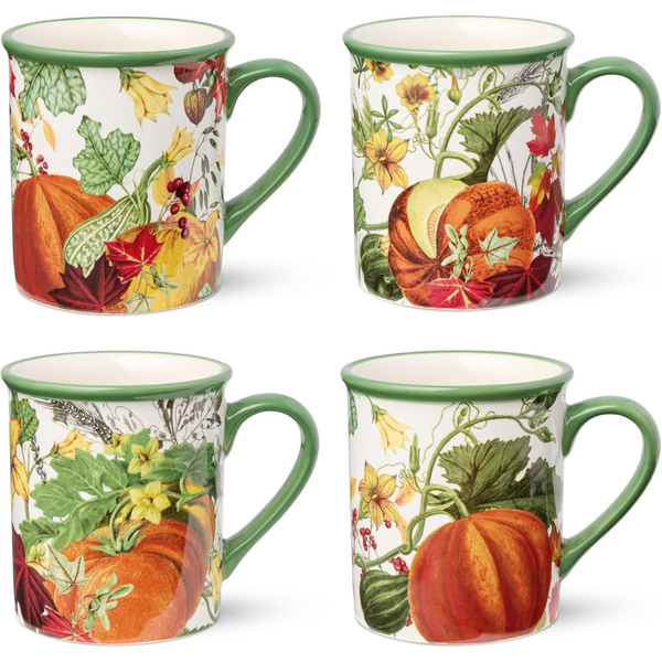 Set of 4 18-Oz Harvest Fields Ceramic Coffee Mugs
